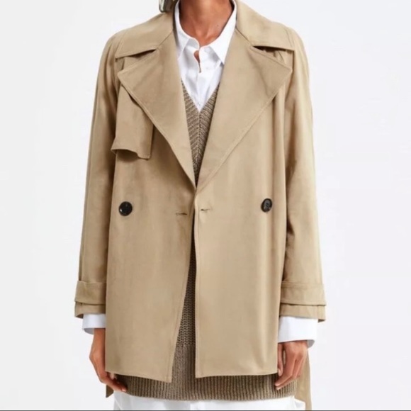 New Zara microfibre suede belted trench coat - Picture 3 of 6